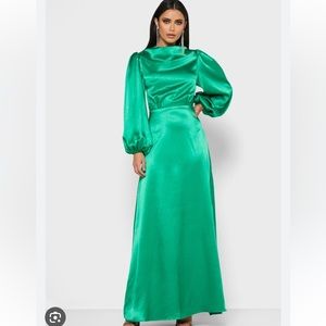 VIRGOS LOUNGE Fabia Kelly Green Balloon Sleeve Maxi Dress